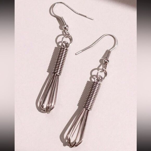 Unique Housewife Chef Inspired Whisk Dangle Earrings - Picture 3 of 11